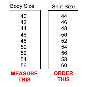 Size for bowling shirts